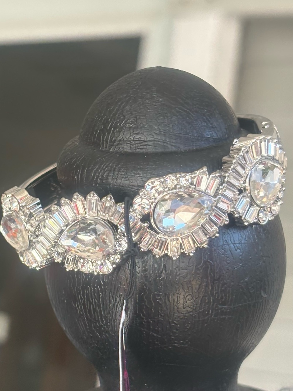 Crystal Teardrop Statement Bracelet - Silver